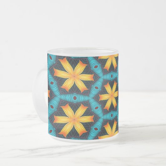 可愛い抽象芸術花柄 フロストグラスマグカップ (正面左)