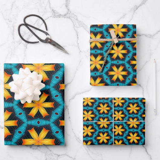 可愛い抽象芸術花柄 ラッピングペーパーシート (正面)