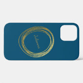 可愛い抽象芸術金ゴールドパーソナライズされたグリッターティール(緑がかった色)ブルー Case-Mate iPhoneケース (裏面 (横))