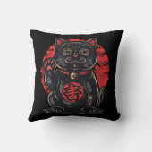 可愛い招き猫プリントのシ描ンボ日本のル クッション (裏面)