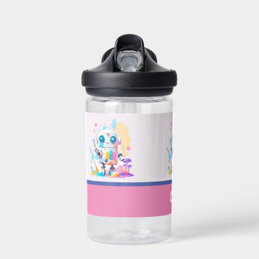 可愛い散らかったロボット絵を描のおもしろい ウォーターボトル (正面)