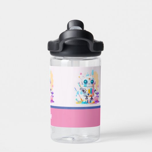 可愛い散らかったロボット絵を描のおもしろい ウォーターボトル (背面)