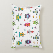 可愛い数々の色ロボット子供ロボットパターン アクセントクッション (正面(垂直))