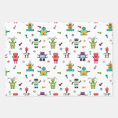 可愛い数々の色ロボット子供ロボットパターン ラッピングペーパーシート (正面3)