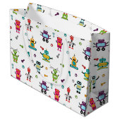 可愛い数々の色ロボット子供ロボットパターン ラージペーパーバッグ (裏面アングル)