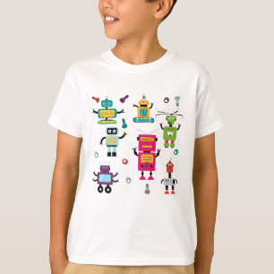 可愛い数々の色ロボット子供ロボットパターン Tシャツ