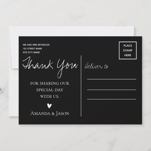 可愛い文字かわいらしオーバーレイ結婚Script Photo サンキューカード (裏面)