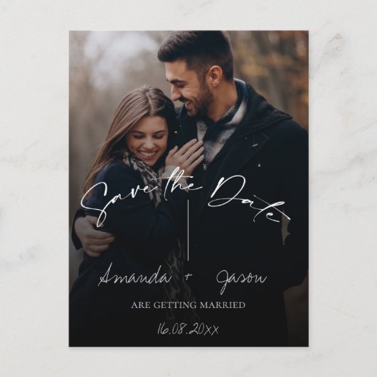 可愛い文字オーバーレイモノグラムツー結婚フォト 案内ポストカード (正面)