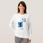 可愛い斑点のある白黒の犬の青いフレーム文字 Tシャツ (正面フル)