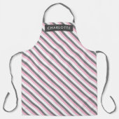 可愛い斜ストライプ線パターン名前をカスタムする エプロン (正面)