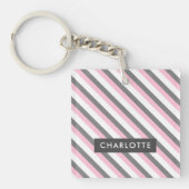可愛い斜ストライプ線パターン名前をカスタムする キーホルダー (正面)