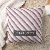可愛い斜ストライプ線パターン名前をカスタムする クッション (ブランケット)