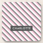 可愛い斜ストライプ線パターン名前をカスタムする コースター (正面)