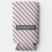 可愛い斜ストライプ線パターン名前をカスタムする スリム缶クーラー (正面)