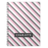 可愛い斜ストライプ線パターン名前をカスタムする ノートブック (正面)