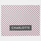 可愛い斜ストライプ線パターン名前をカスタムする フリースブランケット (正面(横))