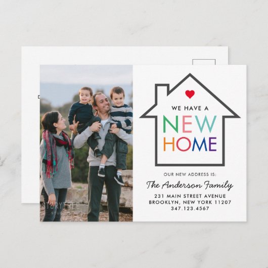 可愛い新しい家の変更アドレスハウス写真の移動 案内ポストカード (正面/裏面)