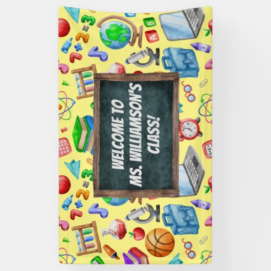 可愛い新学期ウォーターカラーシャルボカラフルード 横断幕 (縦)