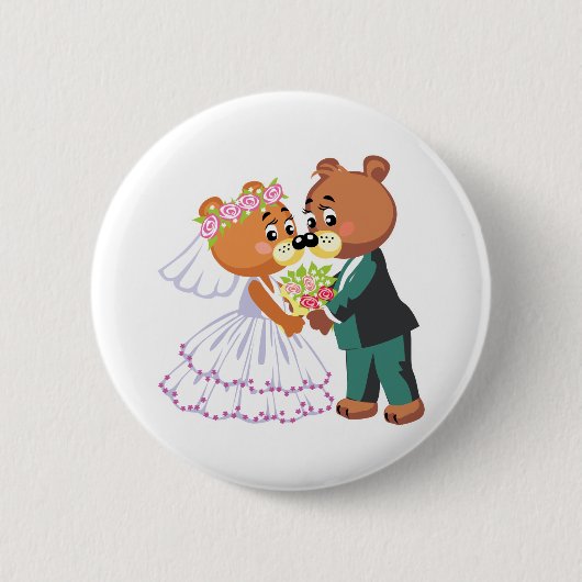 可愛い新郎新婦テディベア結婚ズ 缶バッジ (正面)