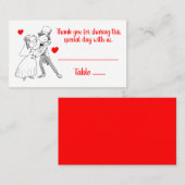 可愛い新郎新婦マンガ赤結婚白婚約した プレイスカード (正面/裏面)