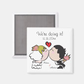 可愛い新郎新婦「やっている」日付を保存 マグネット (正面/裏面)