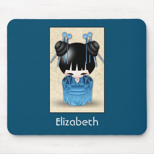 可愛い日本のこけしパーソナライズされた人形 マウスパッド (正面)