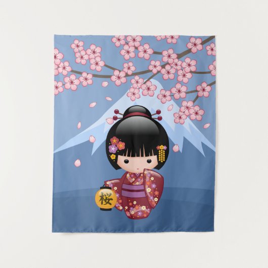 可愛い日本の芸者さんこけし人形 タペストリー (正面)