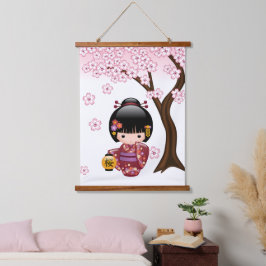 可愛い日本の芸者さんこけし人形 吊り下げ型タペストリー