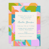 可愛い明るいカラフル幾何学的なシェイプ赤ちゃんシャワー 招待状 (正面/裏面)
