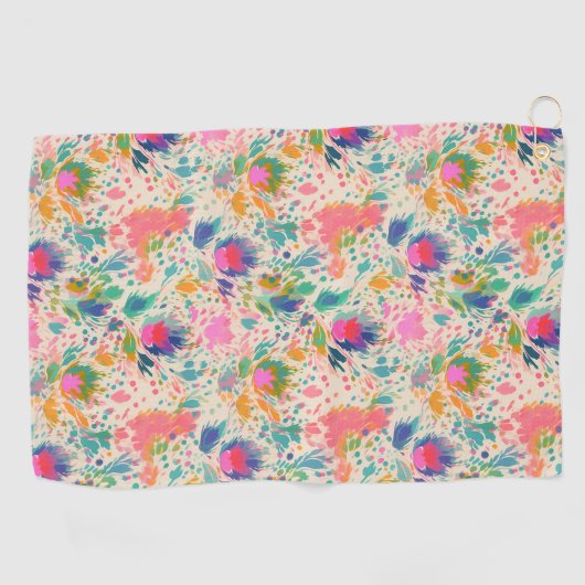 可愛い明るいカラフル散々な花柄 ゴルフタオル (横)