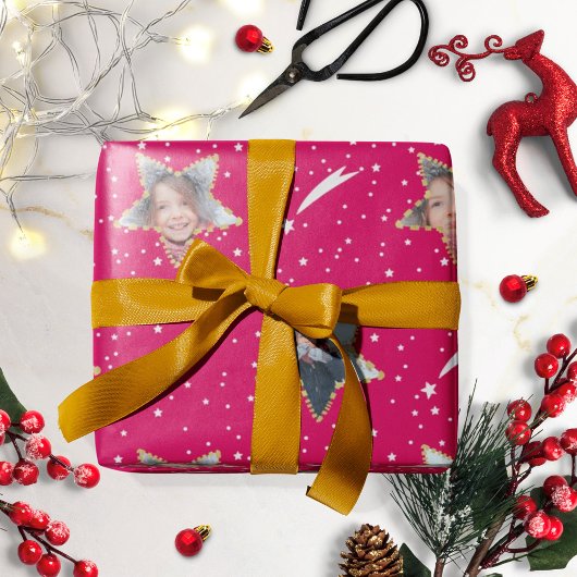 可愛い星模様あなた自身の写真クリスマス ラッピングペーパー