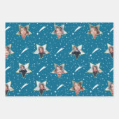 可愛い星模様の明るい色フォトクリスマス ラッピングペーパーシート (正面2)