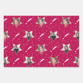 可愛い星模様の明るい色フォトクリスマス ラッピングペーパーシート (正面)