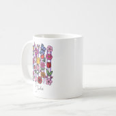 可愛い春の庭のマグカップ 花 ちょうちょ 鳥 コーヒーマグカップ (正面左)
