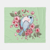 可愛い春の青い鳥と桜の水彩画 A フリースブランケット (正面(横))