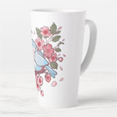 可愛い春の青い鳥と桜の水彩 A カフェラテマグ (右アングル)