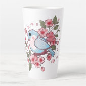 可愛い春の青い鳥と桜の水彩 A カフェラテマグ (正面)