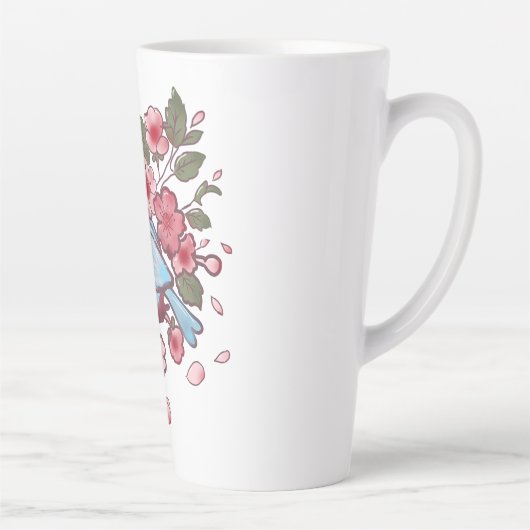可愛い春の青い鳥と桜の水彩 A カフェラテマグ (右)