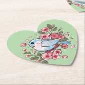 可愛い春の青い鳥と桜の水彩 A ペーパーコースター (アングル)