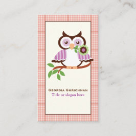 可愛い春フクロウの枝にオレンジ色のプライド縁ど 名刺