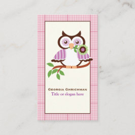 可愛い春フクロウの枝にピンクのプライド縁ど 名刺