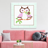 可愛い春フクロウの枝に包まれたキャンバスプリント キャンバスプリント (インサイチュ (リビング))