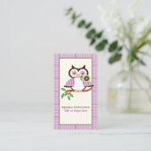 可愛い春フクロウの枝に紫色のプライド縁ど 名刺 (スタンド正面)