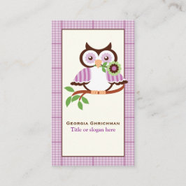 可愛い春フクロウの枝に紫色のプライド縁ど 名刺