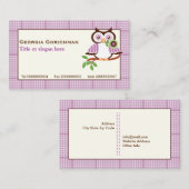 可愛い春フクロウの枝に紫色のプライド縁ど 名刺 (正面/裏面)