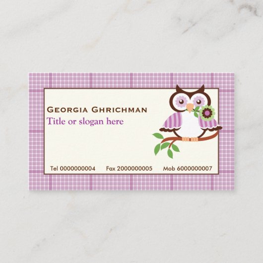 可愛い春フクロウの枝に紫色のプライド縁ど 名刺 (正面)