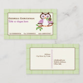 可愛い春フクロウの枝に緑のプライド縁ど 名刺 (正面/裏面)