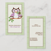可愛い春フクロウの枝に緑のプライド縁ど 名刺 (正面/裏面)