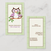 可愛い春フクロウの枝に緑のプライド縁ど 名刺 (正面/裏面)