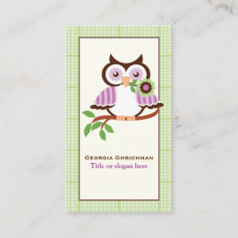可愛い春フクロウの枝に緑のプライド縁ど 名刺